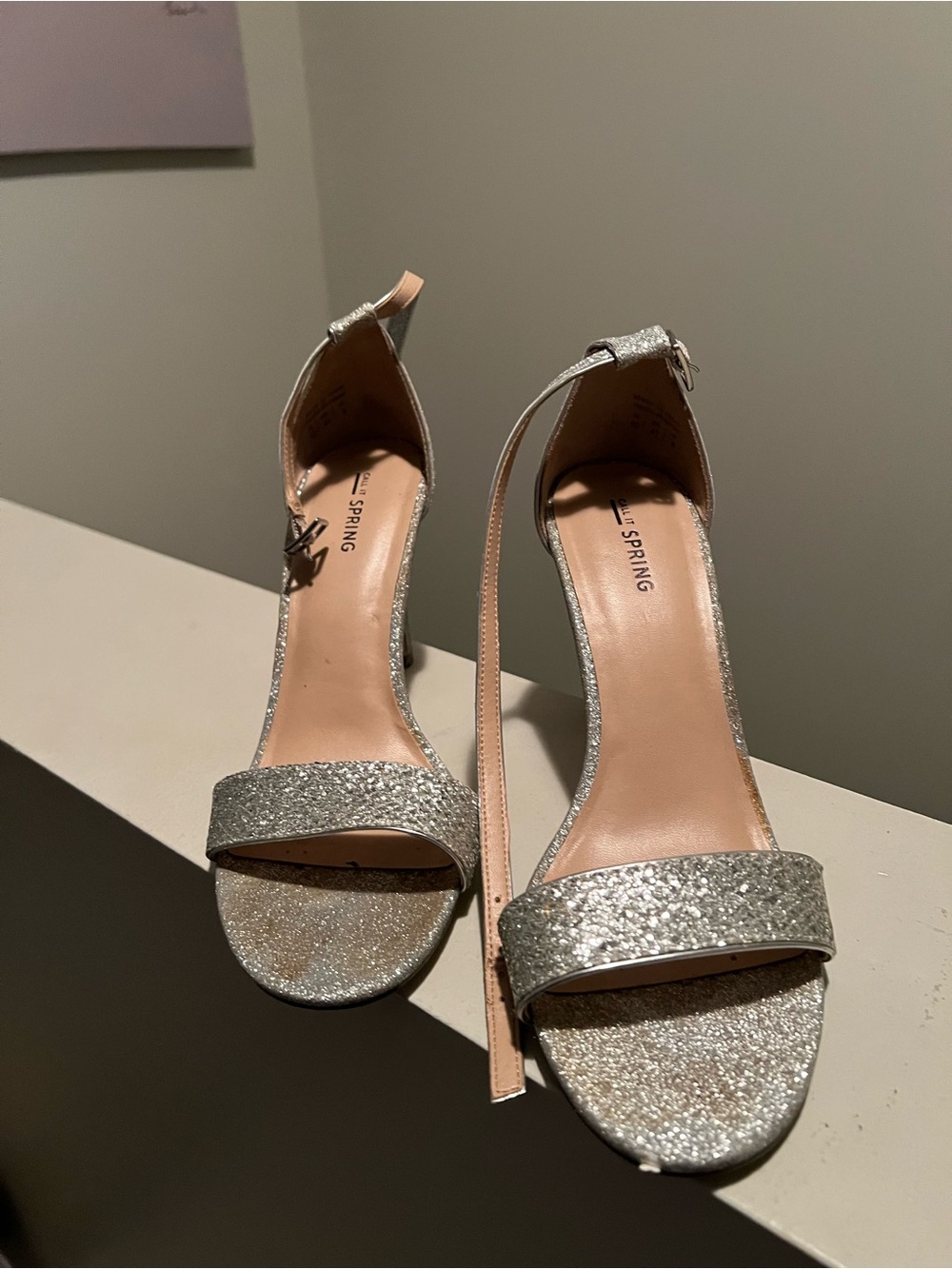 Le Château Silver Rhinestone Strappy High Heel Sandals - Size 11